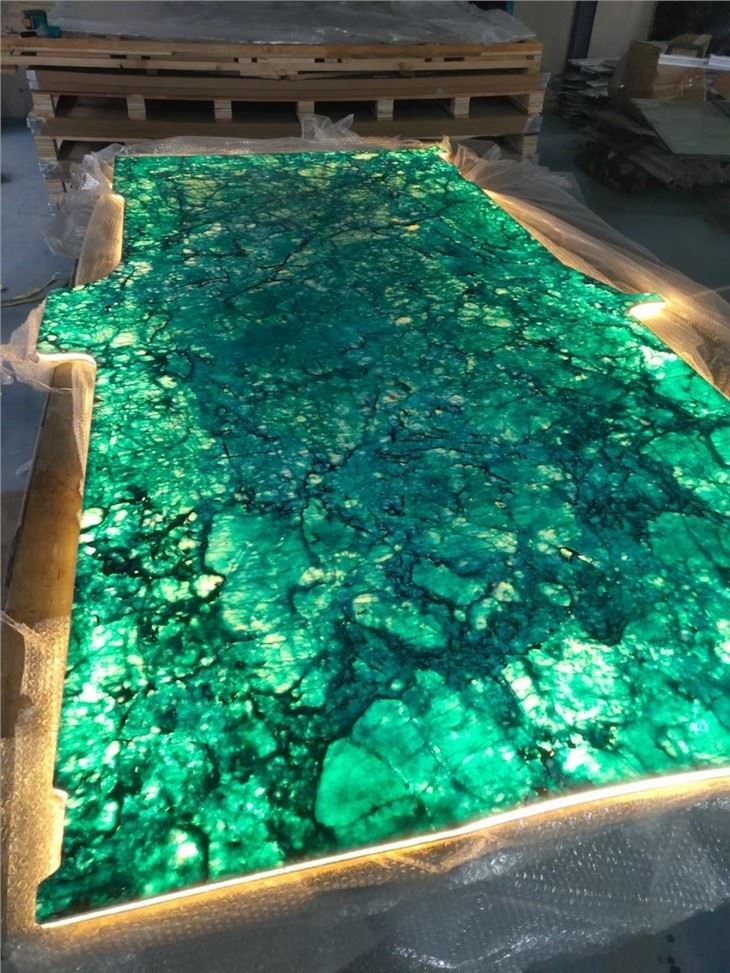 Luxury stone van floor in the color of green peacock with lights 1